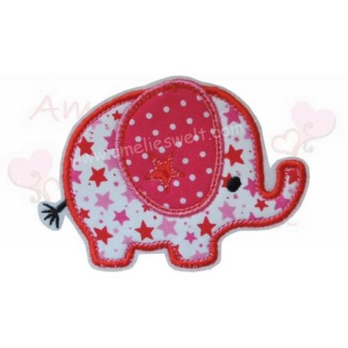Elefant Applikation Aufbügler Aufnäher rot pink sterne aus stoff gestickt