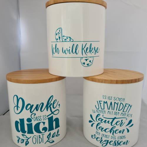 Porzellandose mit Sprüchen #Keksdose #personalisiert #Bambusdeckel #Geschenkdose #individuelles Geschenk