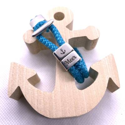 Maritimes Armband aus Segelseil, türkisgrün, mit versilberten Zwischenstücken und versilbertem Hakenverschluss
