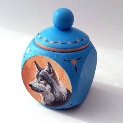Milchzahndose oder Schatzdose bemalt Wolf, handbemalt mit zwei Motiven + Wunschtext, Dose für Schätze, Zahndose