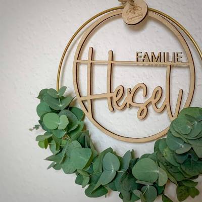 Personalisierter Flowerhoop/Türkranz, Trockenblumen, Eukalyptus