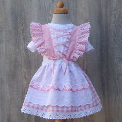 Babydirndl rosakariert, rosa Rüschendirndl, bayerische Hochzeit, Oktoberfest mit Baby, Taufdirndl, Babyoutfit Bayern