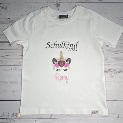 Shirt mit Einhorn und Namen bestickt zum Schulanfang - Schulkind Shirt - Einschulungsshirt 