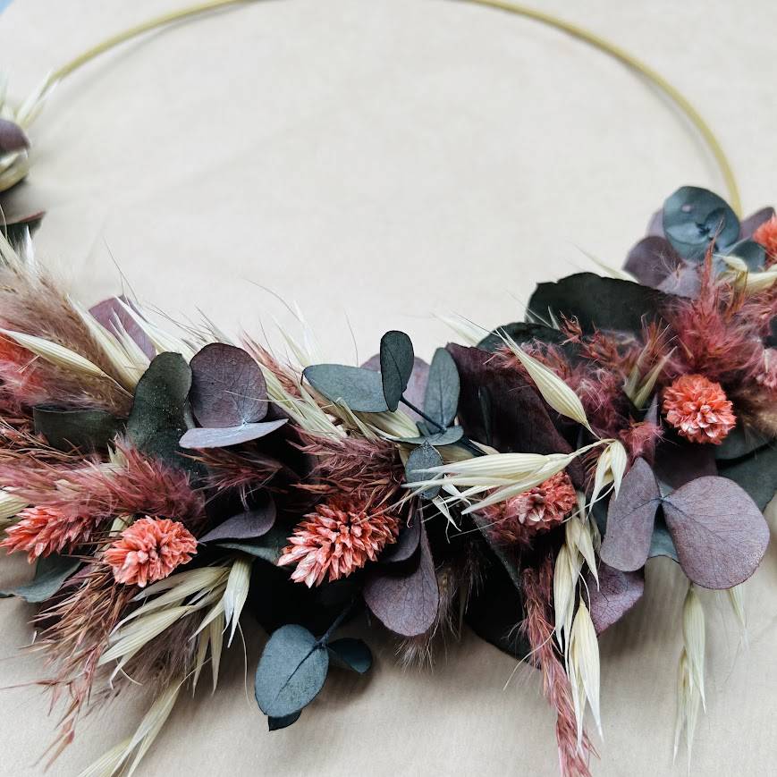 Personalisierter Türkranz/Flowerhoop, Trockenblumen versch. Farben (wahlweise Bunt oder Natur wie abgebildet)
