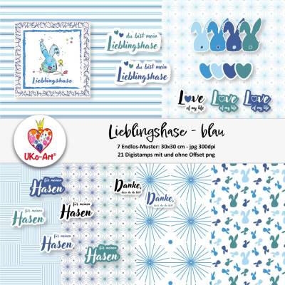 Ostern Digi-Set "Lieblingshase - Blau", Digipapier Digistamp Bastelpapier Scrapbook Endlosmuster