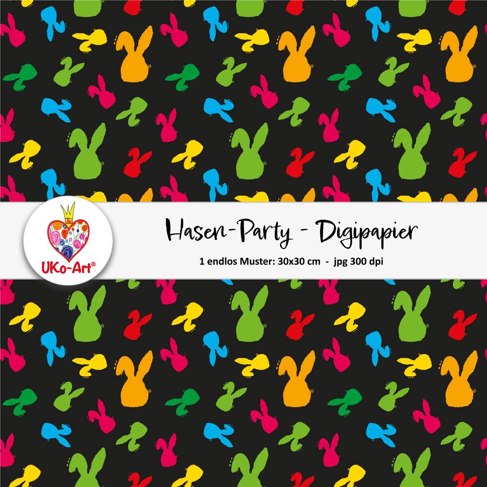 Digipaper "Hasen-Party" DIY Bastelpapier Motivpapier Nahtlosmuster Endlosmuster drucken, basteln Bild 1