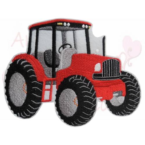 Traktor Trekker Aufnäher in rot Applikation Patch gestickt 8x10cm Handmade perfekt für Deine Schultüte