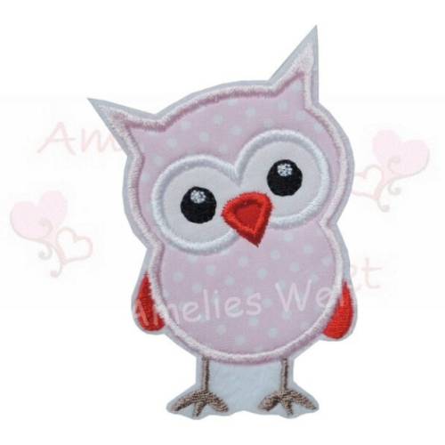 Eule  in rosa gepunktet applikation aufnäher stoffapplikation owl patch uhu kautz gestickt