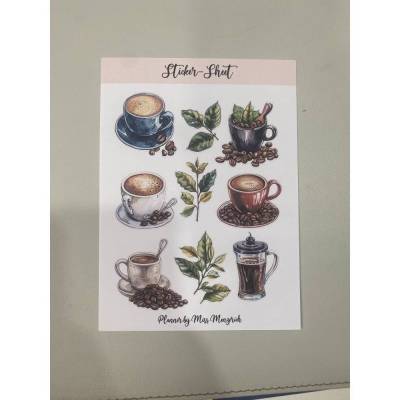 Sticker-Sheet Coffee Kaffee  Aufkleber Watercolor Bulletjournal Journal Notebook Planer Budgetplaner Planer Junk Journal