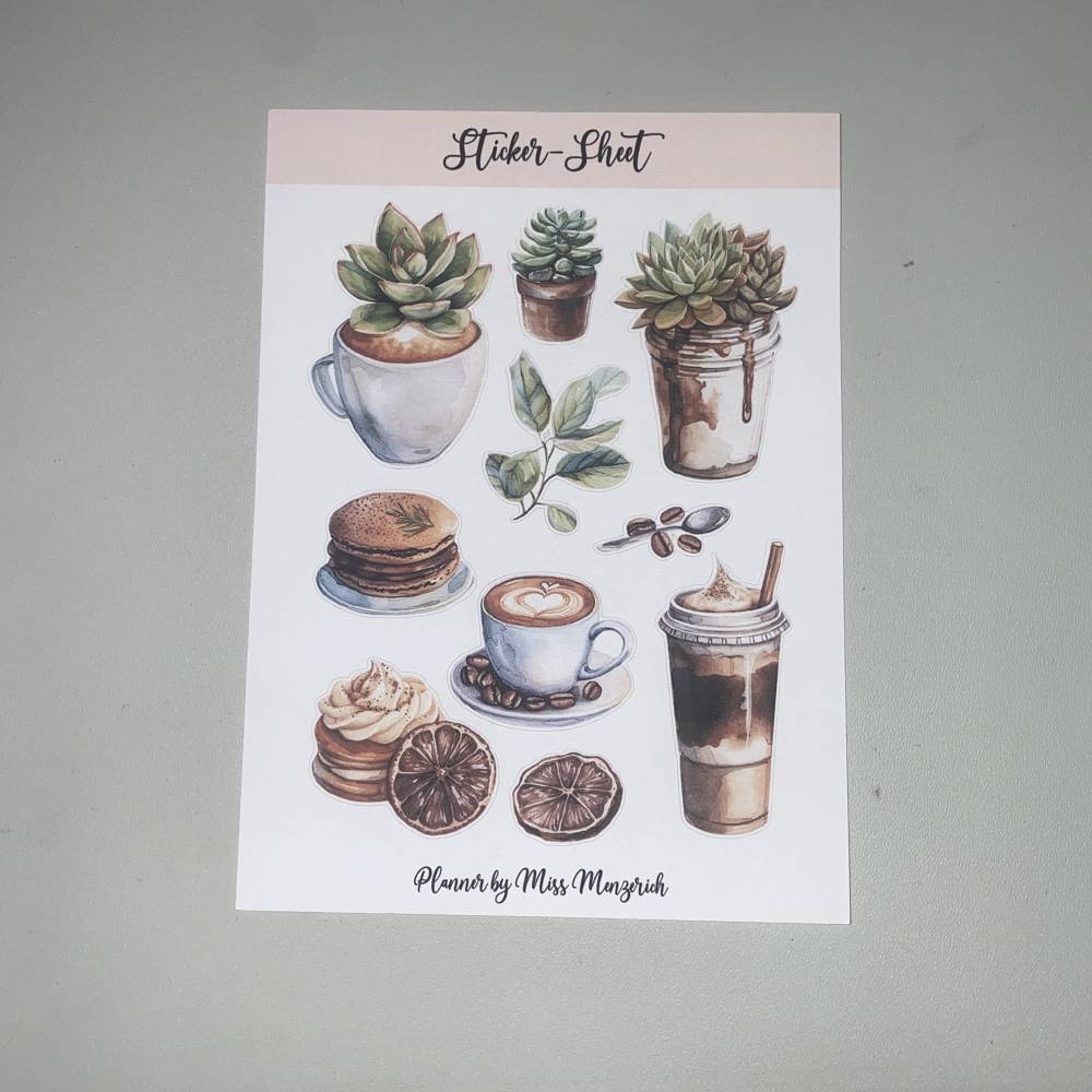Sticker-Sheet Coffee Kaffee  Aufkleber Watercolor Bulletjournal Journal Notebook Planer Budgetplaner Planer Junk Journal Bild 1