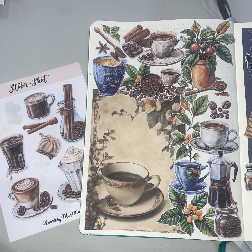 Sticker-Sheet Coffee Kaffee  Aufkleber Watercolor Bulletjournal Journal Notebook Planer Budgetplaner Planer Junk Journal Bild 2