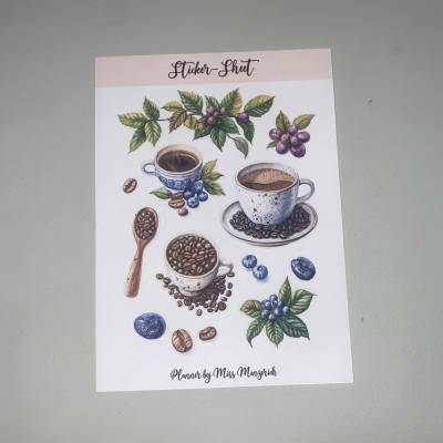 Sticker-Sheet Coffee Kaffee  Aufkleber Watercolor Bulletjournal Journal Notebook Planer Budgetplaner Planer Junk Journal