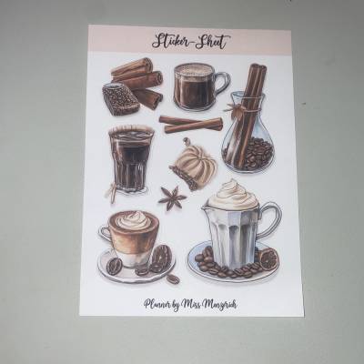 Sticker-Sheet Coffee Kaffee  Aufkleber Watercolor Bulletjournal Journal Notebook Planer Budgetplaner Planer Junk Journal