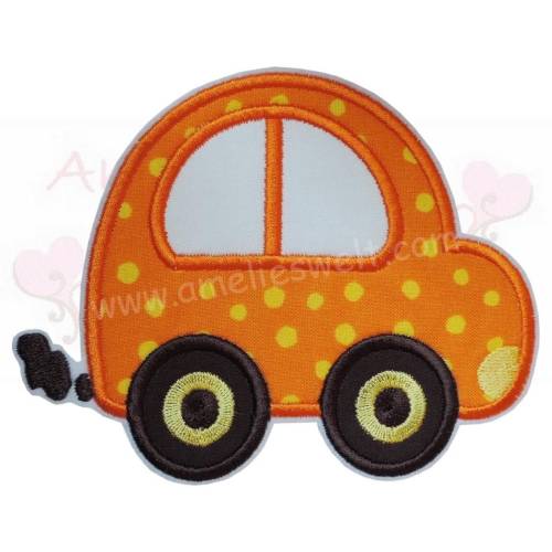 Auto in Orange Applikation  Aufbügler  Aufnäher