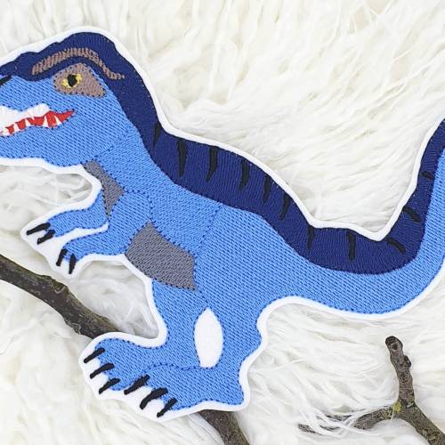 T Rex extra groß Dinosaurier 16,5cm x 13,5cm blau grau dunkelblau zum aufbügeln bügelbild kinder drache aufnäher applika