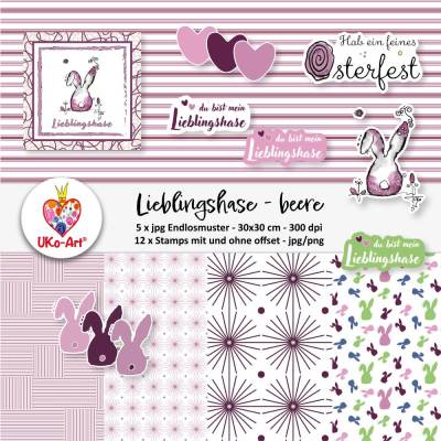 Ostern "Lieblingshase - Beere", Osterhase DIY Karten basteln, Digistamps, Bastelpapier Digipaper Endlosmuster