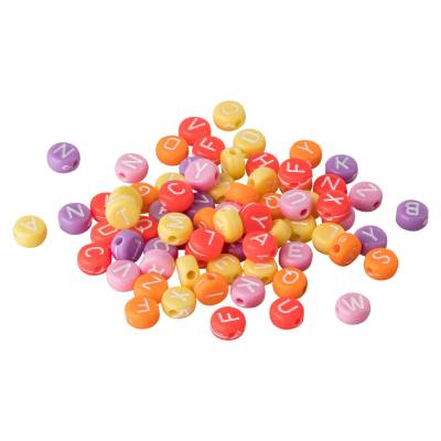 100 Buchstabenperlen A-Z Bunt/Weiss 7mm Acryl für Namensarmband Freundschaftsarmband