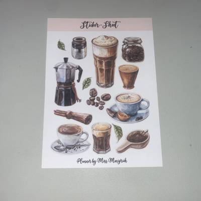 Sticker-Sheet Coffee Kaffee  Aufkleber Watercolor Bulletjournal Journal Notebook Planer Budgetplaner Planer Junk Journal
